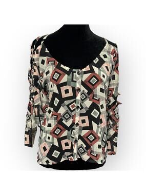 Katia Button Up Blouse Women's Small Multicolor Geometric Cutout Sleeves Y2K NEW